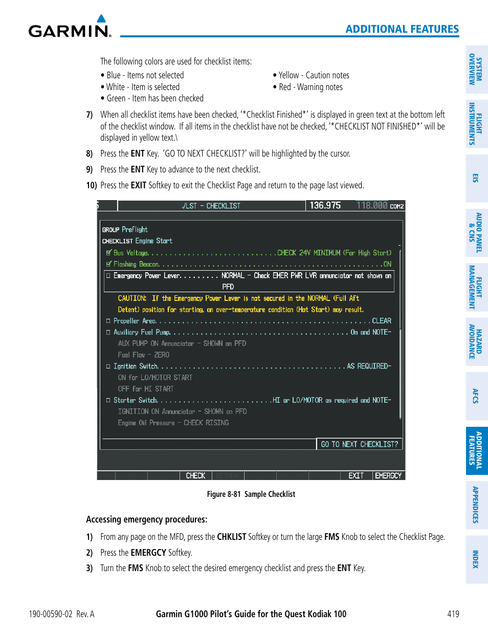 Additional features | Garmin G1000 Quest Kodiak User Manual | Page 431 / 500