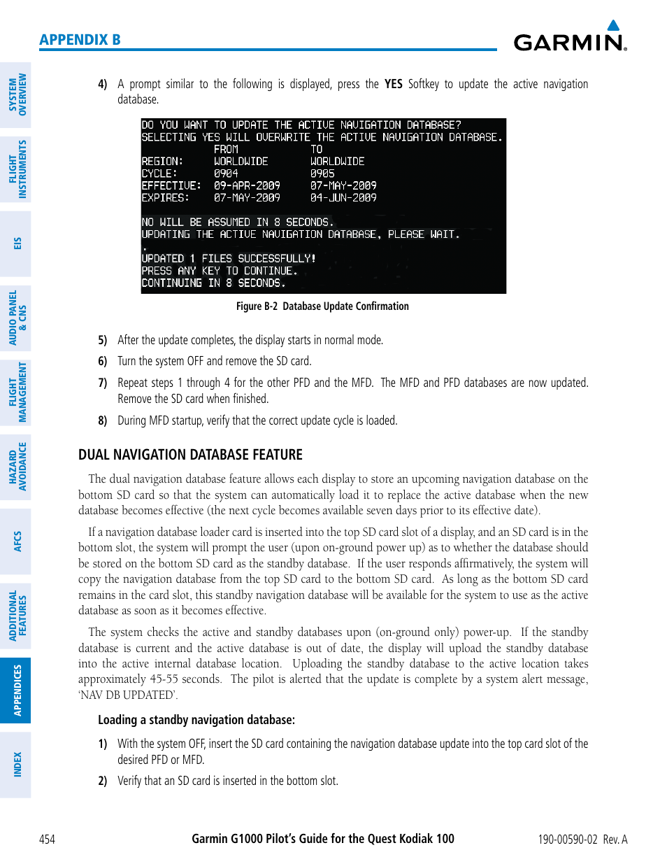 Appendix b, Dual navigation database feature | Garmin G1000 Quest Kodiak User Manual | Page 466 / 500