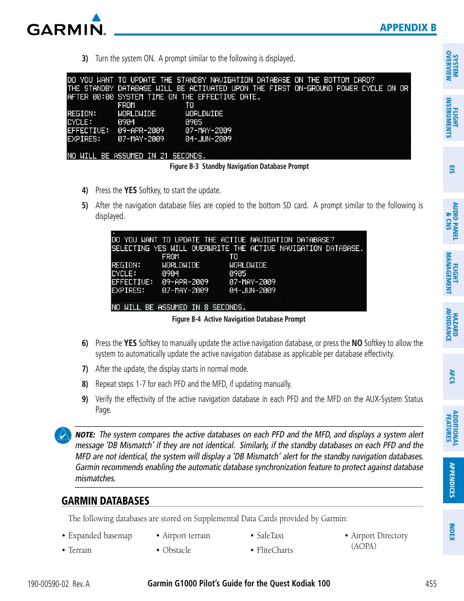 Garmin databases, Appendix b | Garmin G1000 Quest Kodiak User Manual | Page 467 / 500