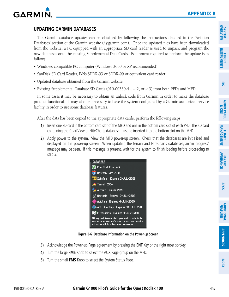 Appendix b updating garmin databases | Garmin G1000 Quest Kodiak User Manual | Page 469 / 500