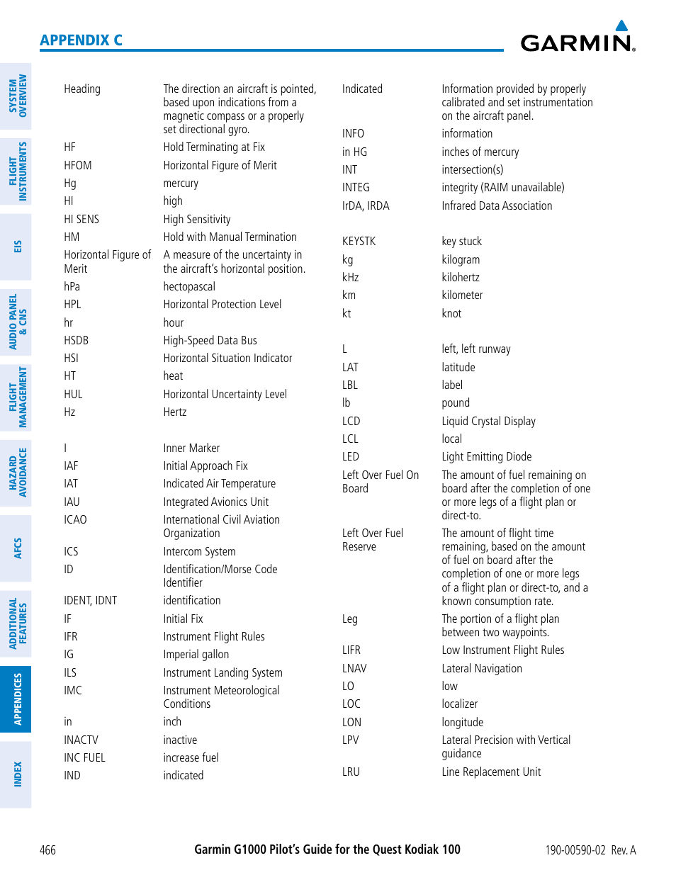 Appendix c | Garmin G1000 Quest Kodiak User Manual | Page 478 / 500