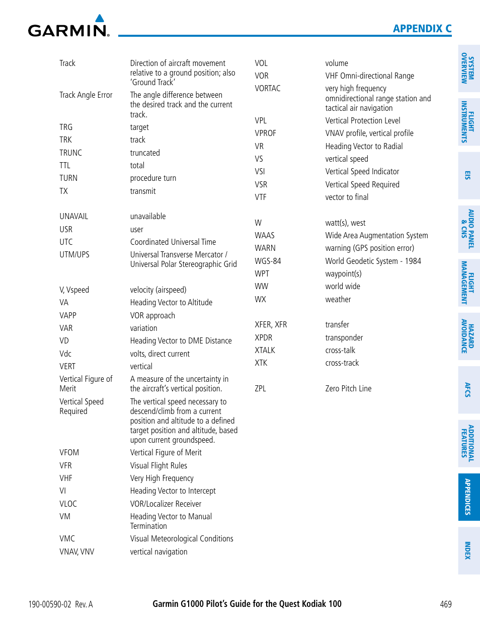 Appendix c | Garmin G1000 Quest Kodiak User Manual | Page 481 / 500