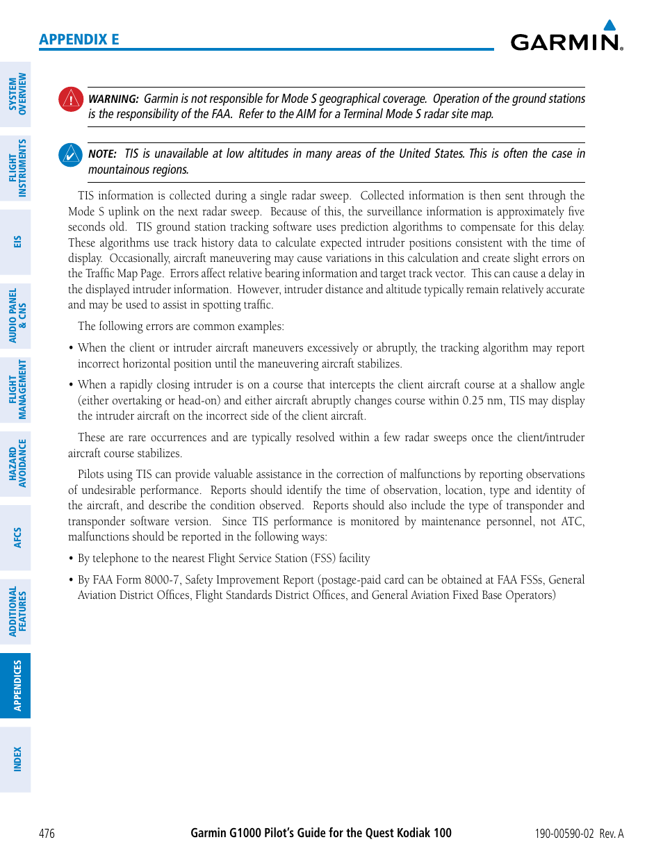 Appendix e | Garmin G1000 Quest Kodiak User Manual | Page 488 / 500