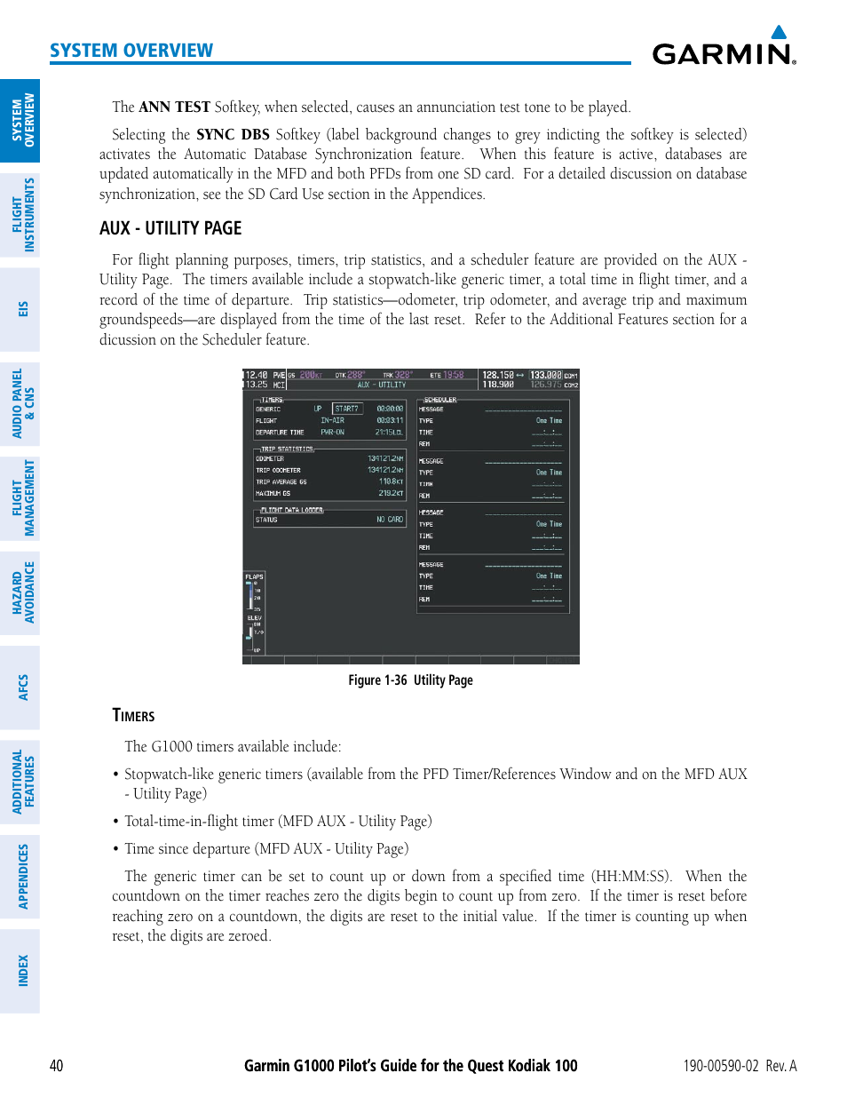 System overview, Aux - utility page | Garmin G1000 Quest Kodiak User Manual | Page 52 / 500