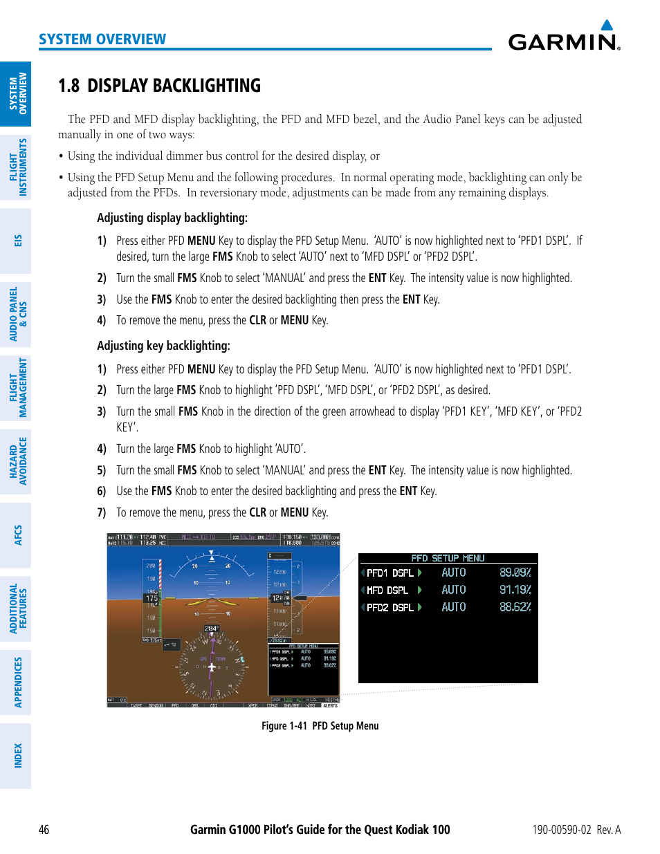 8 display backlighting, System overview | Garmin G1000 Quest Kodiak User Manual | Page 58 / 500