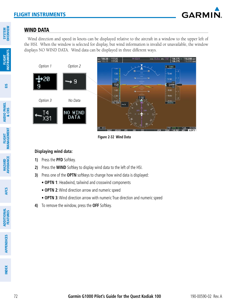 Wind data, Flight instruments | Garmin G1000 Quest Kodiak User Manual | Page 84 / 500