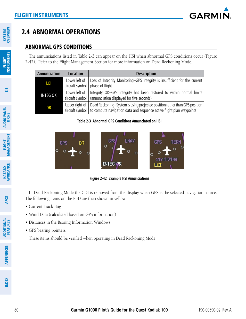 4 abnormal operations, Abnormal gps conditions, Flight instruments | Garmin G1000 Quest Kodiak User Manual | Page 92 / 500