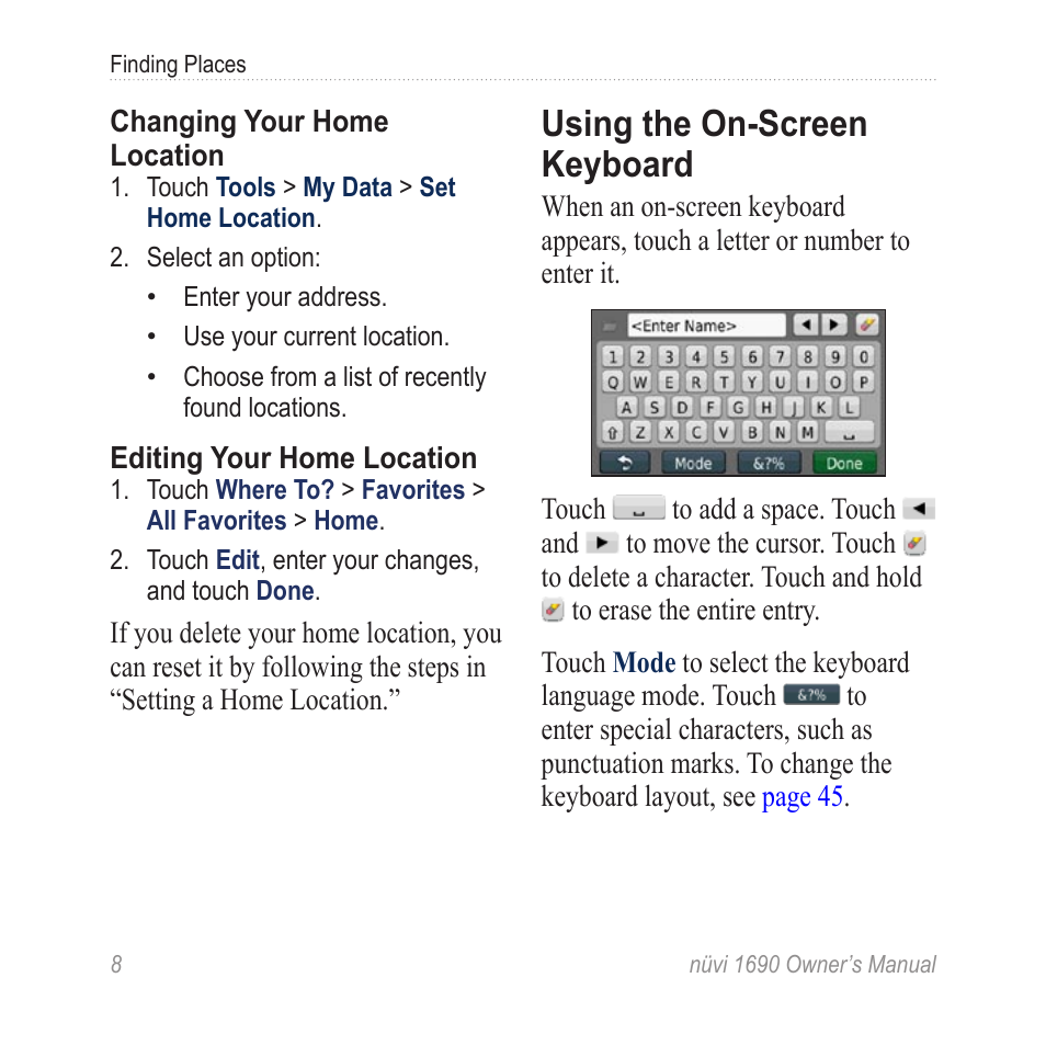 Using the on-screen keyboard, Using the on-screen, Keyboard | Garmin nuLink! 1690 User Manual | Page 14 / 76