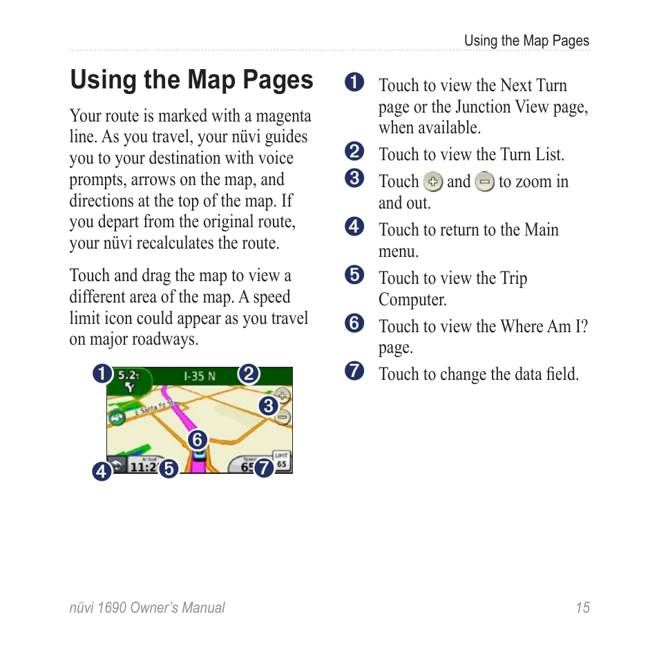 Using the map pages | Garmin nuLink! 1690 User Manual | Page 21 / 76