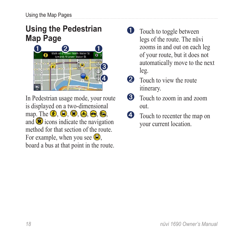 Using the pedestrian map | Garmin nuLink! 1690 User Manual | Page 24 / 76