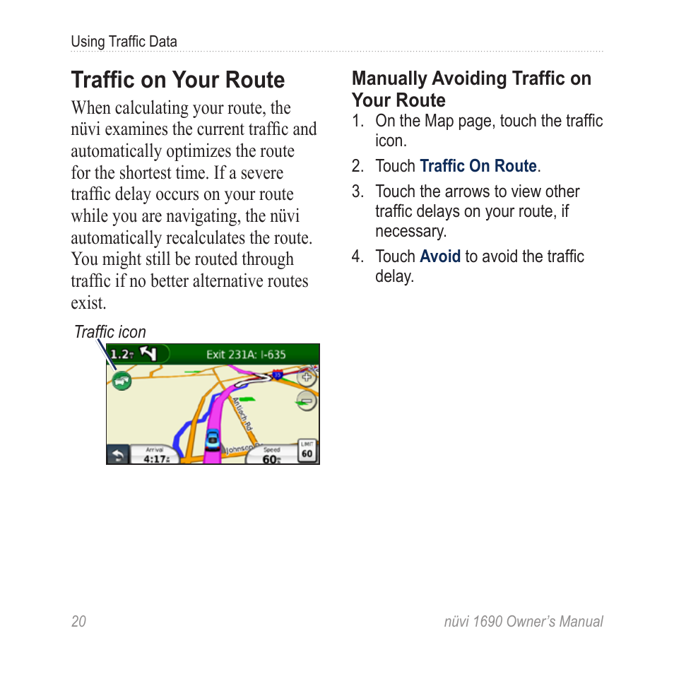 Traffic on your route | Garmin nuLink! 1690 User Manual | Page 26 / 76