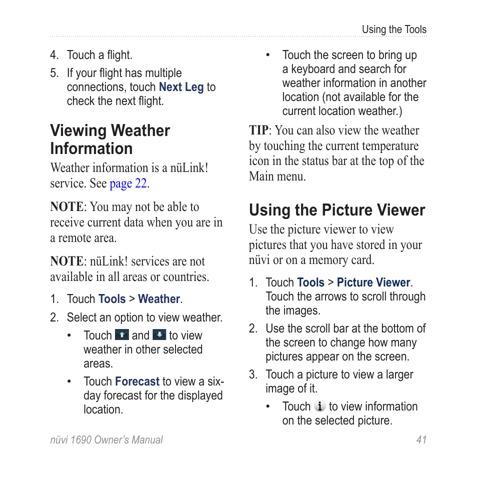 Viewing weather information, Using the picture viewer | Garmin nuLink! 1690 User Manual | Page 47 / 76