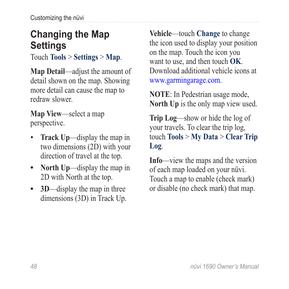 Changing the map settings | Garmin nuLink! 1690 User Manual | Page 54 / 76