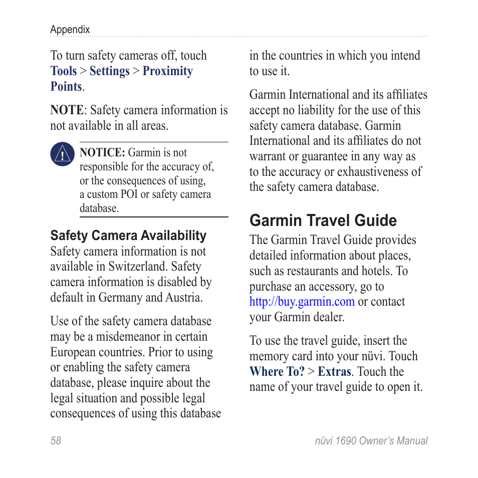 Contacting garmin, Registering your nüvi, Garmin travel guide | Garmin nuLink! 1690 User Manual | Page 64 / 76