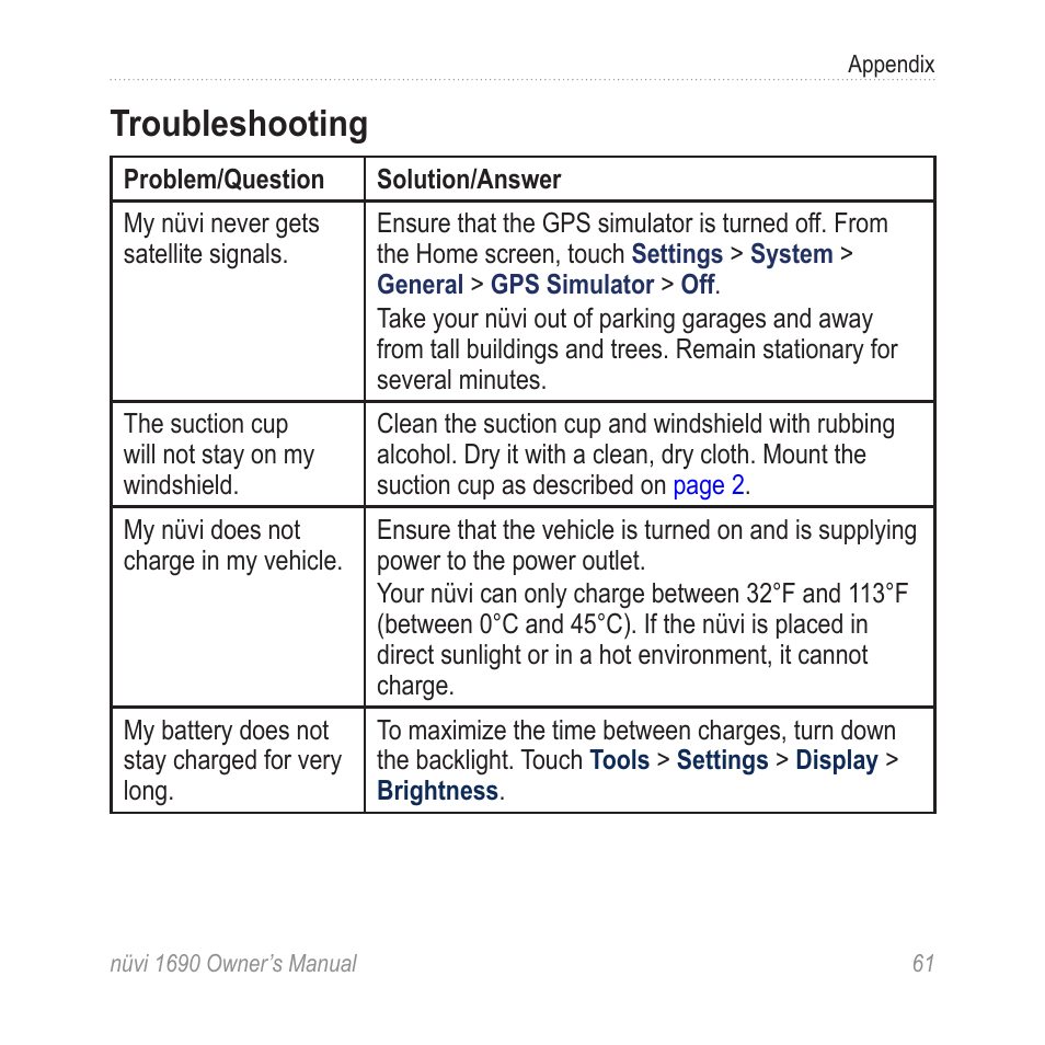 Troubleshooting | Garmin nuLink! 1690 User Manual | Page 67 / 76