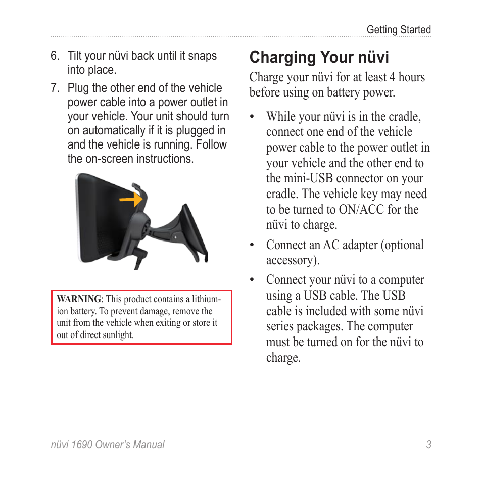 Charging your nüvi | Garmin nuLink! 1690 User Manual | Page 9 / 76