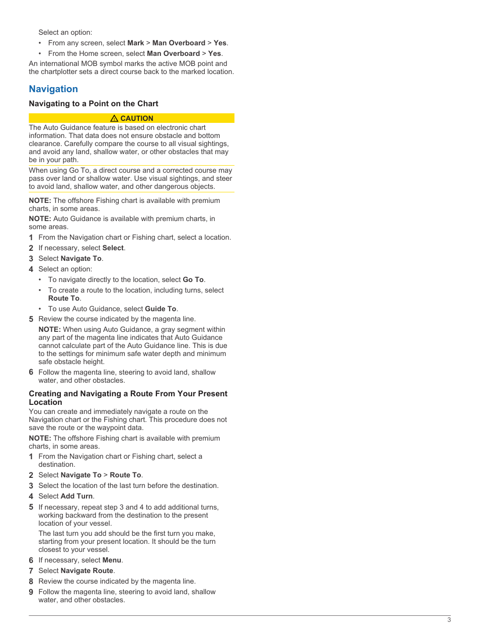 Navigation, Navigating to a point on the chart | Garmin GPSMAP 751xs User Manual | Page 3 / 4