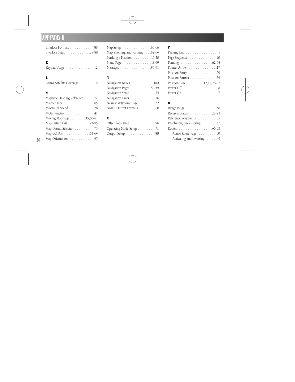 Appendix h | Garmin GPS II User Manual | Page 104 / 108