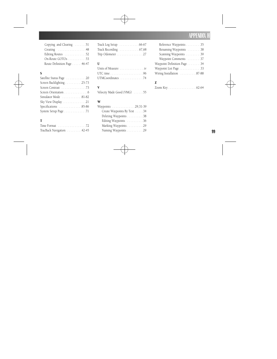 Appendix h | Garmin GPS II User Manual | Page 105 / 108