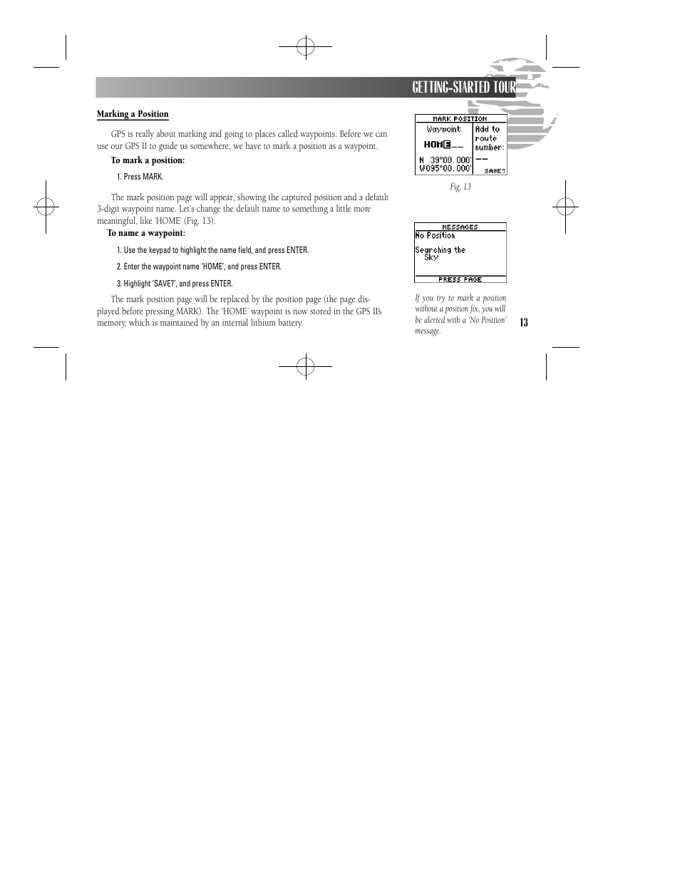 Getting-started tour | Garmin GPS II User Manual | Page 19 / 108