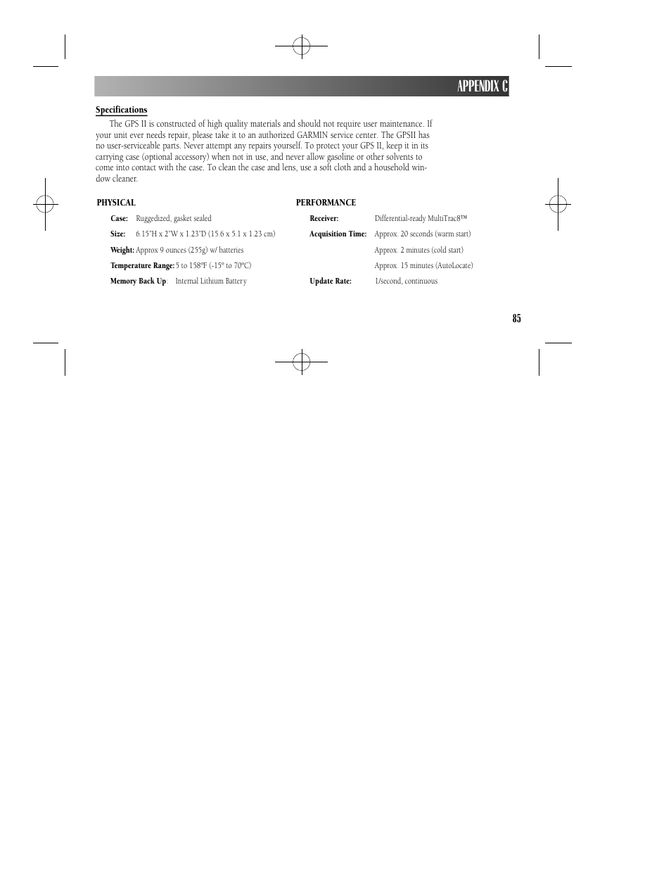 Appendix c | Garmin GPS II User Manual | Page 91 / 108