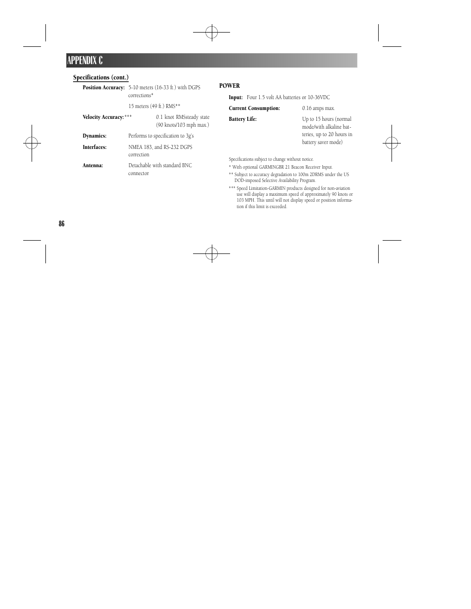 Appendix c | Garmin GPS II User Manual | Page 92 / 108