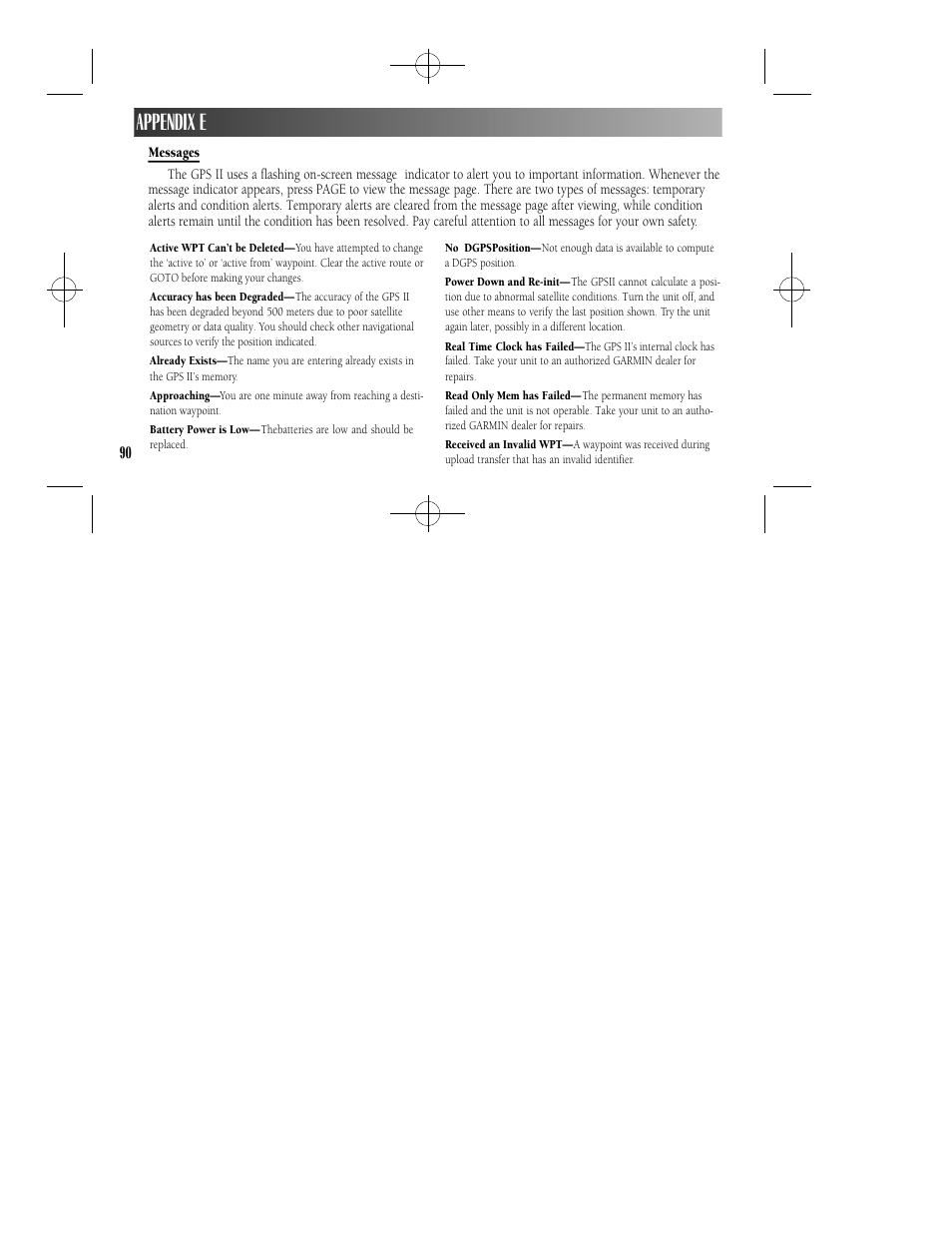 Appendix e | Garmin GPS II User Manual | Page 96 / 108