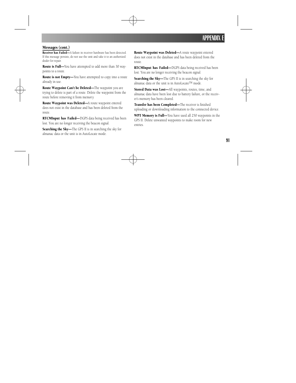 Appendix e | Garmin GPS II User Manual | Page 97 / 108