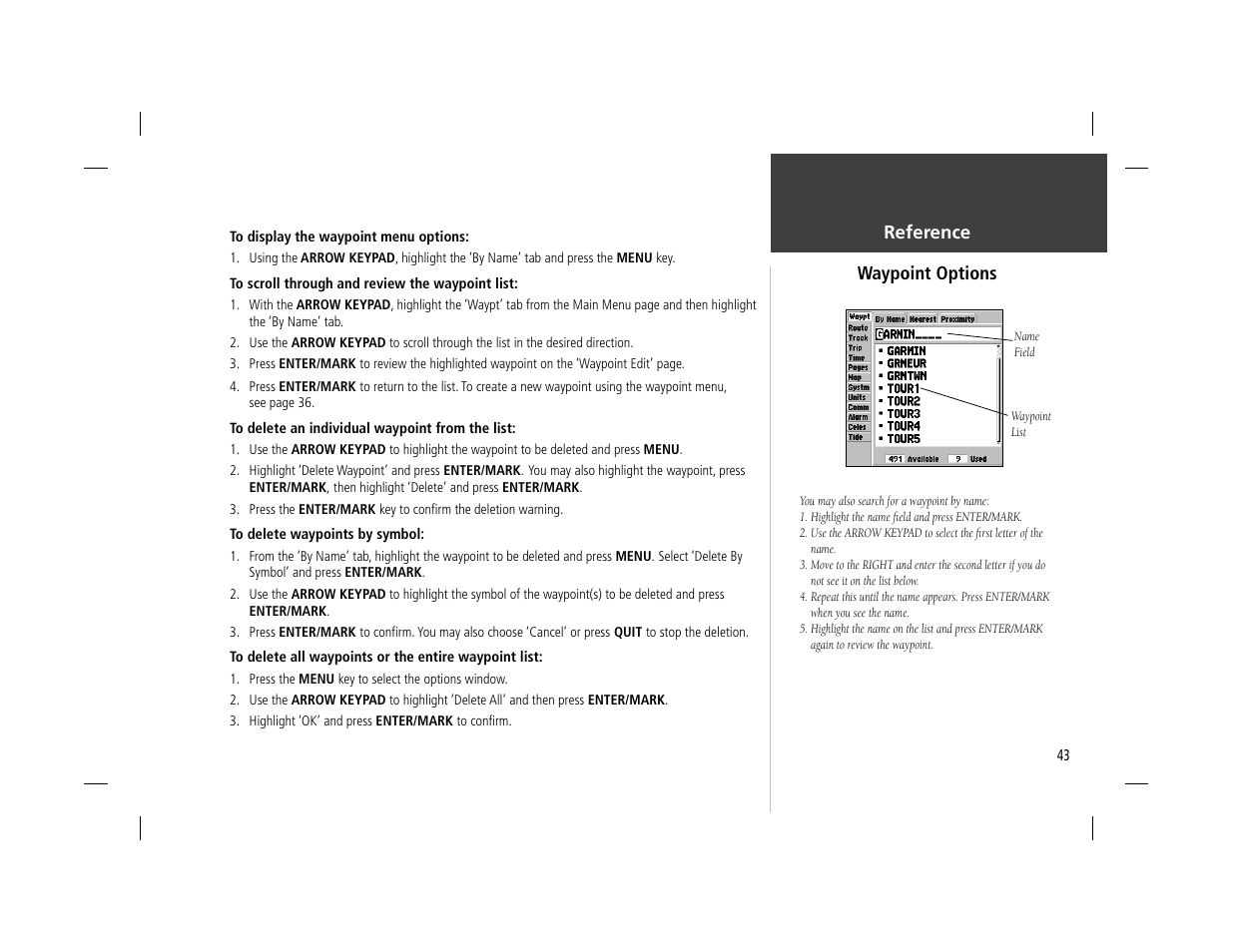 Reference waypoint options | Garmin GPSMAP 162 User Manual | Page 52 / 99