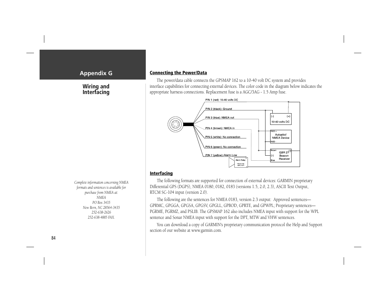 Appendix g wiring and interfacing | Garmin GPSMAP 162 User Manual | Page 93 / 99