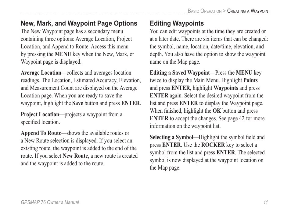 Editing waypoints | Garmin GPSMAP 76 User Manual | Page 17 / 86