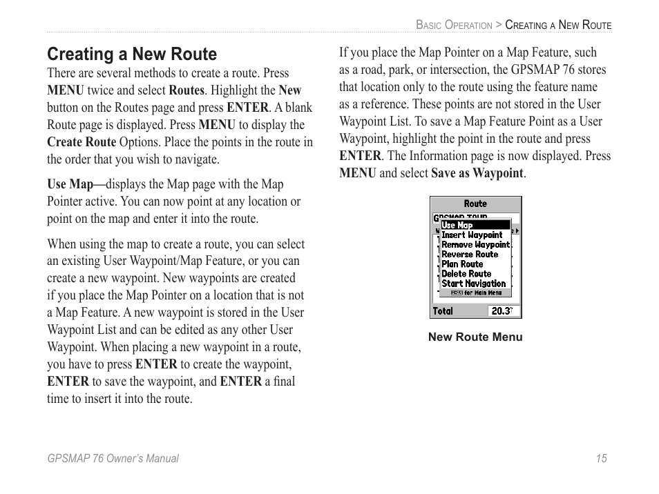 Creating a new route | Garmin GPSMAP 76 User Manual | Page 21 / 86