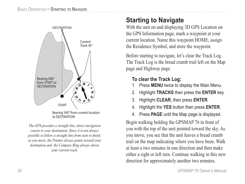 Starting to navigate | Garmin GPSMAP 76 User Manual | Page 26 / 86