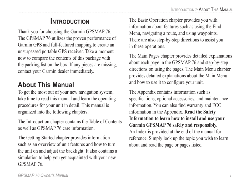 Introduction, About this manual | Garmin GPSMAP 76 User Manual | Page 3 / 86