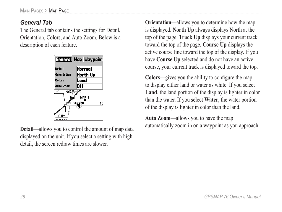 General tab | Garmin GPSMAP 76 User Manual | Page 34 / 86