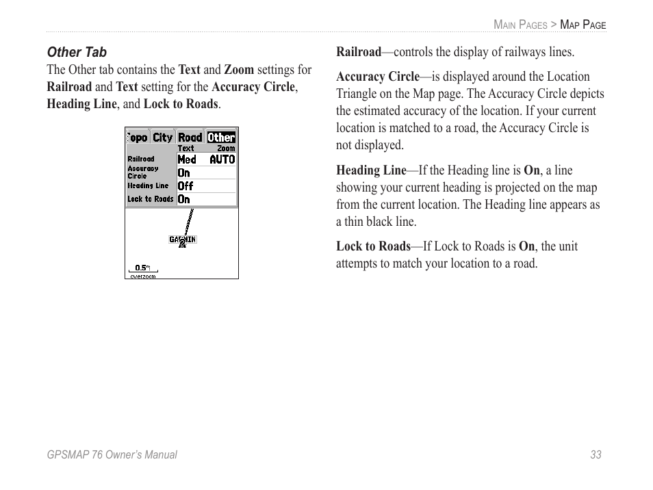 Other tab | Garmin GPSMAP 76 User Manual | Page 39 / 86