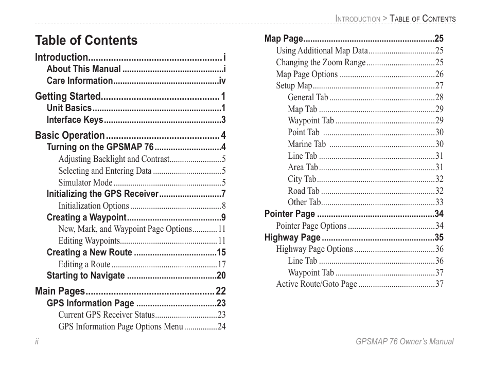 Garmin GPSMAP 76 User Manual | Page 4 / 86