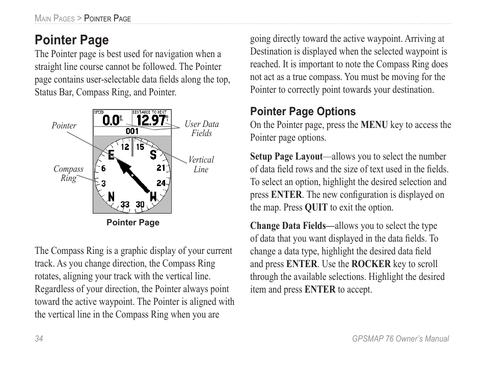 Pointer page | Garmin GPSMAP 76 User Manual | Page 40 / 86