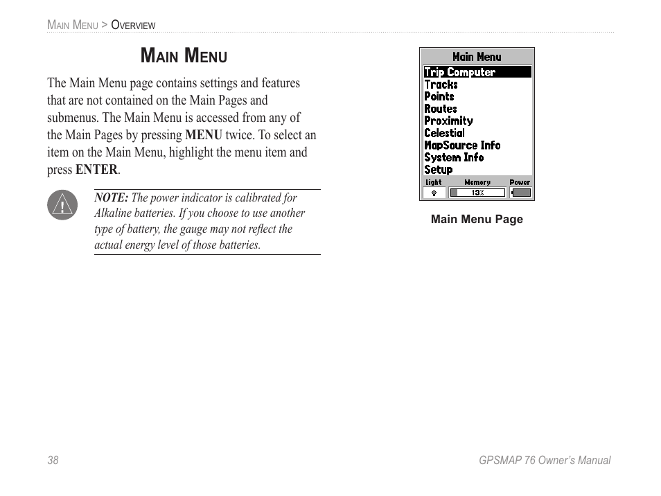 Main menu | Garmin GPSMAP 76 User Manual | Page 44 / 86