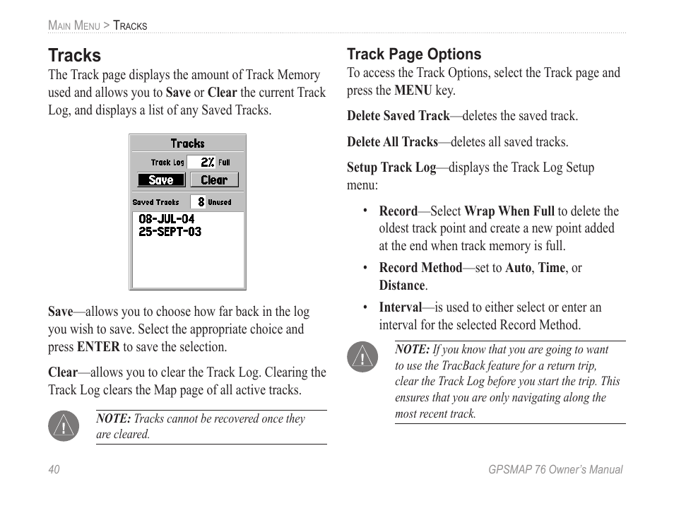 Tracks | Garmin GPSMAP 76 User Manual | Page 46 / 86