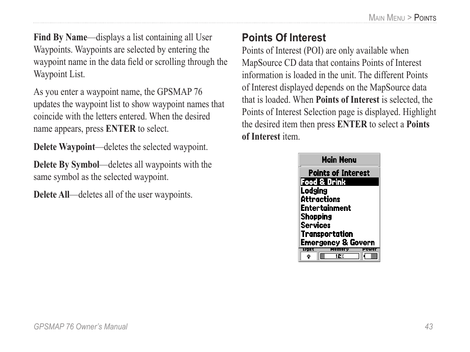 Points of interest | Garmin GPSMAP 76 User Manual | Page 49 / 86