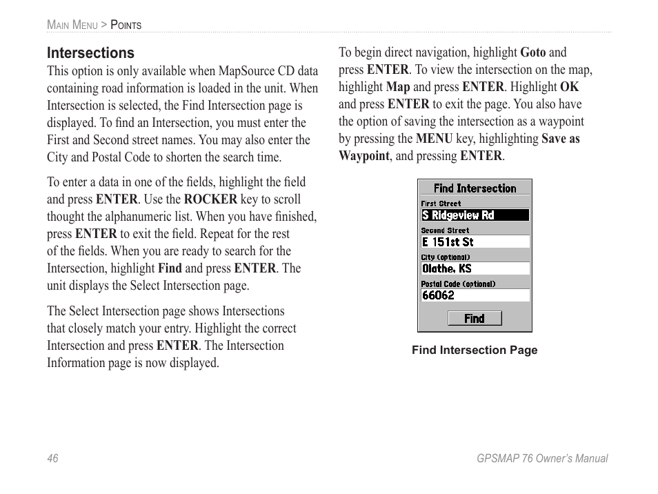 Intersections | Garmin GPSMAP 76 User Manual | Page 52 / 86