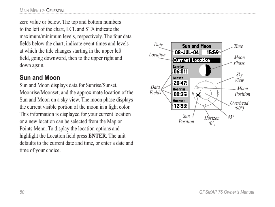 Sun and moon | Garmin GPSMAP 76 User Manual | Page 56 / 86