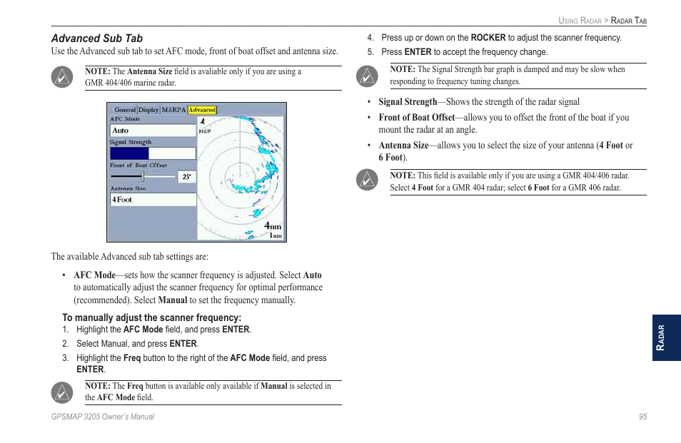 Advanced sub tab | Garmin GPSMAP 3205 User Manual | Page 103 / 126