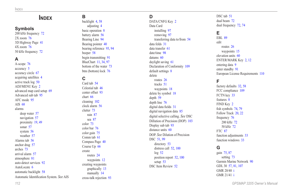 Index, Ndex | Garmin GPSMAP 3205 User Manual | Page 120 / 126