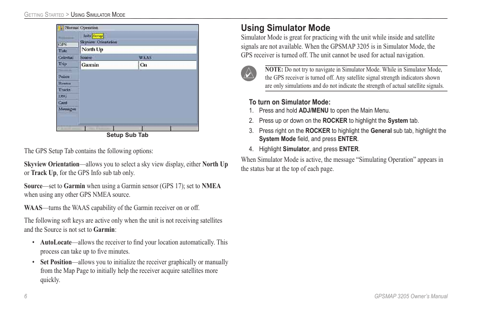 Using simulator mode | Garmin GPSMAP 3205 User Manual | Page 14 / 126