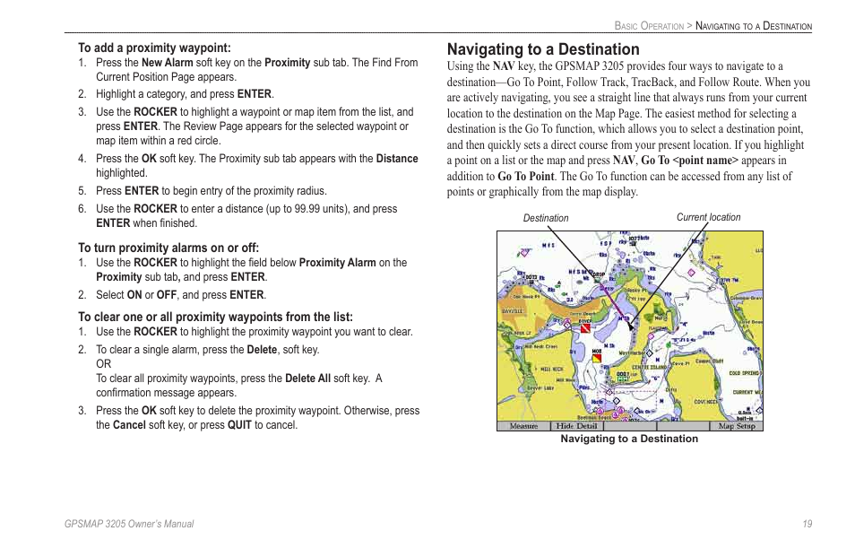 Navigating to a destination | Garmin GPSMAP 3205 User Manual | Page 27 / 126