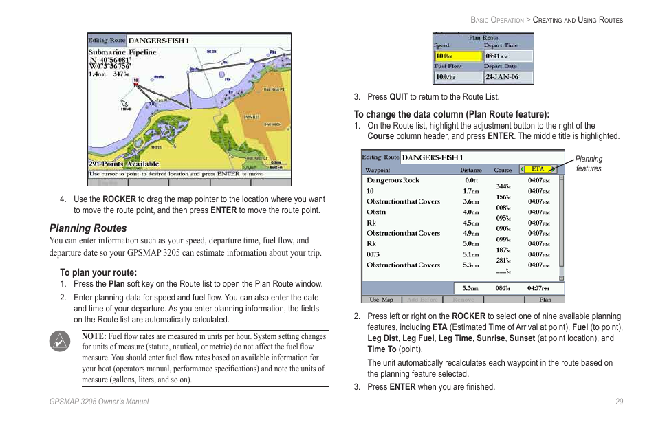 Planning routes | Garmin GPSMAP 3205 User Manual | Page 37 / 126