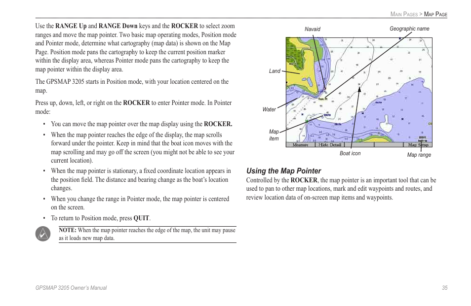 Using the map pointer | Garmin GPSMAP 3205 User Manual | Page 43 / 126