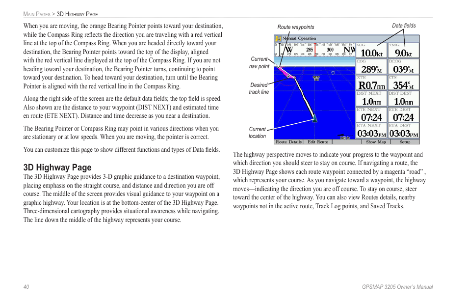 3d highway page | Garmin GPSMAP 3205 User Manual | Page 48 / 126